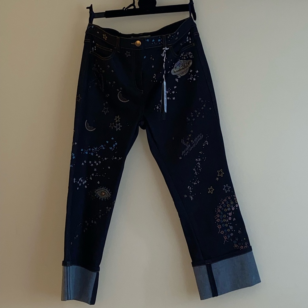 🪐☄️⭐Final Price⭐🌑🌜Valentino Space Embroidered Cuffed Jeans, Size 29 - Picture 2 of 16